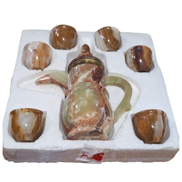 Vintage Stone Tea Pot, Sake, Espresso Pot with 6 cups Beautiful Unique READ - Picture 2 of 16